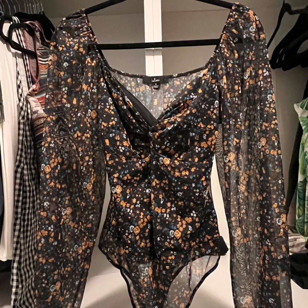 Lulu's Black Floral Bodysuit